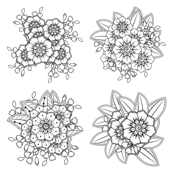 Set Mehndi Flower Henna Mehndi Tattoo Decoration Decorative Ornament Ethnic — Stock Vector