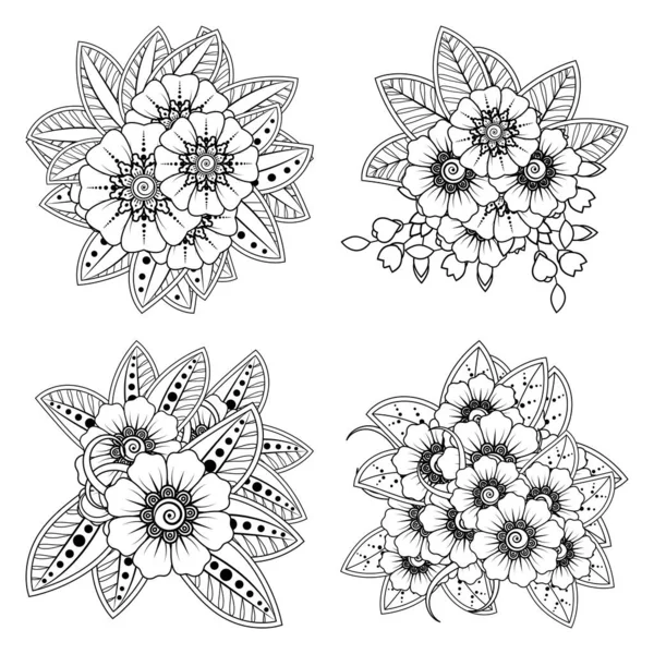 Set Flor Mehndi Para Henna Mehndi Tatuaje Decoración Ornamento Decorativo — Vector de stock