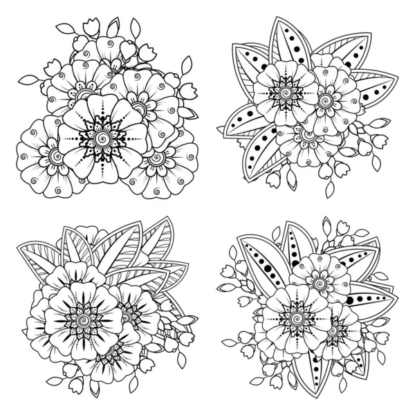 Set Flor Mehndi Para Henna Mehndi Tatuaje Decoración Ornamento Decorativo — Archivo Imágenes Vectoriales