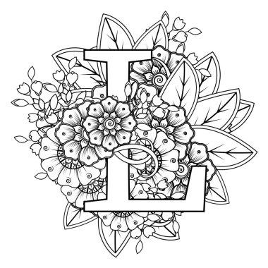 Mehndi 'nin kına, mehndi, dövme, dekorasyon çiçeği. Etnik doğu tarzında dekoratif bir süs. boyama kitabı sayfası.