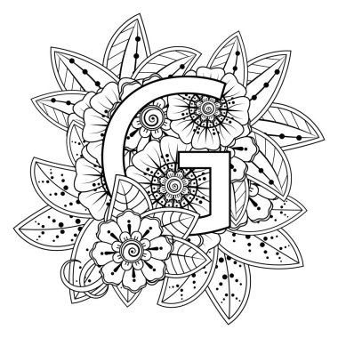 Mehndi 'nin kına, mehndi, dövme, dekorasyon çiçeği. Etnik doğu tarzında dekoratif bir süs. boyama kitabı sayfası.