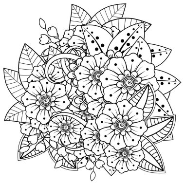 Mehndi 'nin kına, mehndi, dövme, dekorasyon çiçeği. Etnik doğu tarzında dekoratif bir süs. boyama kitabı sayfası.