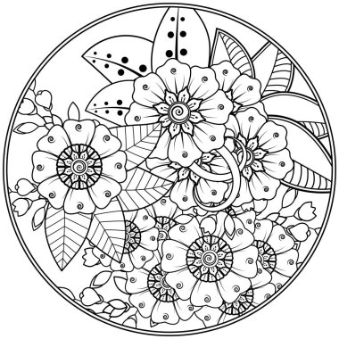 Mehndi 'nin kına, mehndi, dövme, dekorasyon çiçeği. Etnik doğu tarzında dekoratif bir süs. boyama kitabı sayfası.