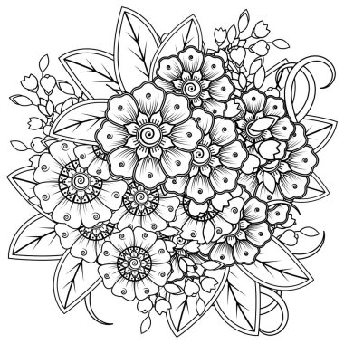 Mehndi 'nin kına, mehndi, dövme, dekorasyon çiçeği. Etnik doğu tarzında dekoratif bir süs. boyama kitabı sayfası.