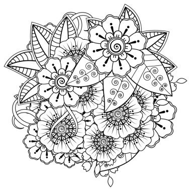 Mehndi 'nin kına, mehndi, dövme, dekorasyon çiçeği. Etnik doğu tarzında dekoratif bir süs. boyama kitabı sayfası.