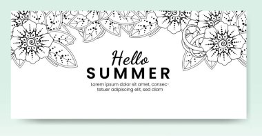 Merhaba, mehndi çiçekli yaz afişi şablonu