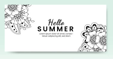 Merhaba, mehndi çiçekli yaz afişi şablonu