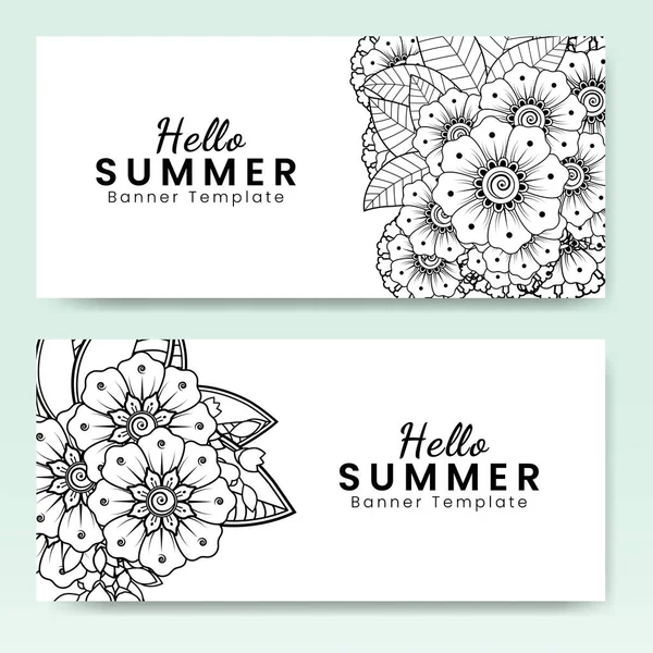 Hallo Sommer Banner Vorlage Mit Mehndi Blume — Stockvektor