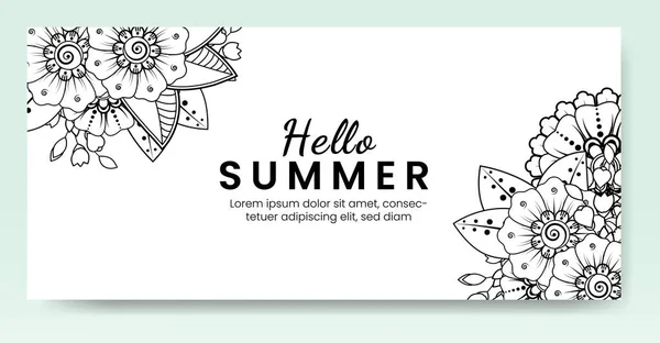 Hello Summer Banner Template Mehndi Flower — Stock Vector