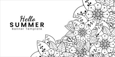 Merhaba, mehndi çiçekli yaz afişi şablonu