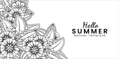 Merhaba, mehndi çiçekli yaz afişi şablonu