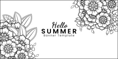 Merhaba, mehndi çiçekli yaz afişi şablonu