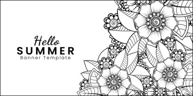 Merhaba, mehndi çiçekli yaz afişi şablonu