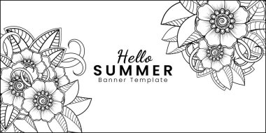 Merhaba, mehndi çiçekli yaz afişi şablonu