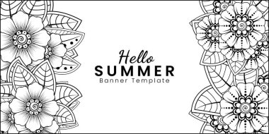 Merhaba, mehndi çiçekli yaz afişi şablonu