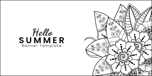 Hallo Zomer Banner Sjabloon Met Mehndi Bloem — Stockvector