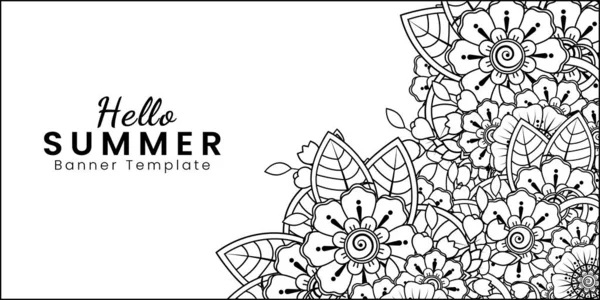 Olá Modelo Banner Verão Com Flor Mehndi — Vetor de Stock