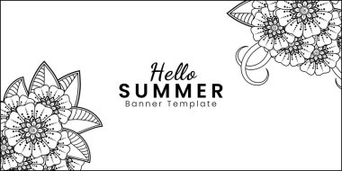 Merhaba, mehndi çiçekli yaz afişi şablonu