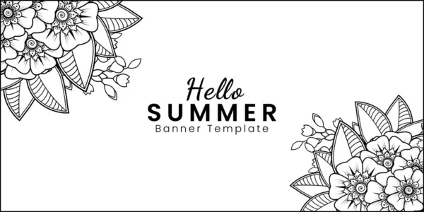 Hola Plantilla Banner Verano Con Flor Mehndi — Vector de stock