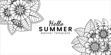 Merhaba, mehndi çiçekli yaz afişi şablonu