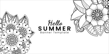Merhaba, mehndi çiçekli yaz afişi şablonu