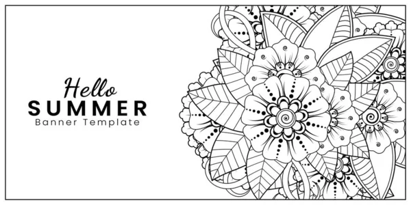 Hola Plantilla Banner Verano Con Flor Mehndi — Vector de stock