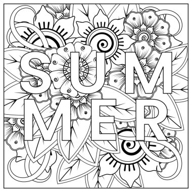 Mehndi 'nin kına, mehndi, dövme, dekorasyon çiçeği. Etnik doğu tarzında dekoratif bir süs. Karalama süsü. El çizimi çizimi çizimi. boyama kitabı sayfası.