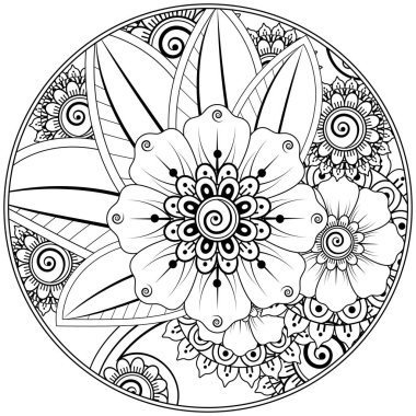 Mehndi 'nin kına, mehndi, dövme, dekorasyon çiçeği. Etnik doğu tarzında dekoratif bir süs. Karalama süsü. El çizimi çizimi çizimi. boyama kitabı sayfası.