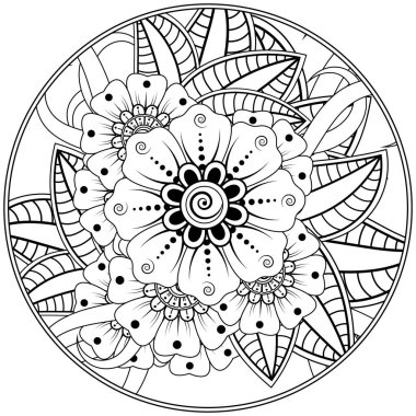 Mehndi 'nin kına, mehndi, dövme, dekorasyon çiçeği. Etnik doğu tarzında dekoratif bir süs. Karalama süsü. El çizimi çizimi çizimi. boyama kitabı sayfası.