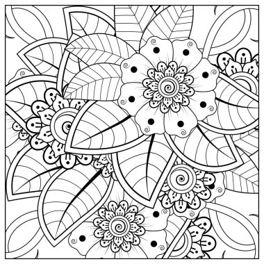 Mehndi 'nin kına, mehndi, dövme, dekorasyon çiçeği. Etnik doğu tarzında dekoratif bir süs. Karalama süsü. El çizimi çizimi çizimi. boyama kitabı sayfası.