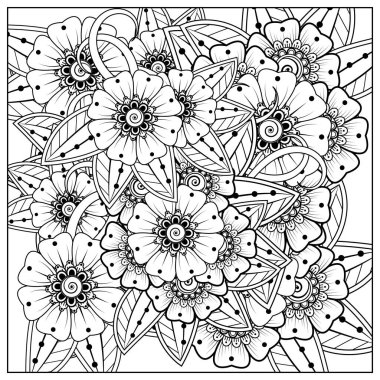 Mehndi 'nin kına, mehndi, dövme, dekorasyon çiçeği. Etnik doğu tarzında dekoratif bir süs. Karalama süsü. El çizimi çizimi çizimi. boyama kitabı sayfası.