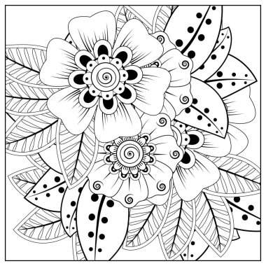 Mehndi 'nin kına, mehndi, dövme, dekorasyon çiçeği. Etnik doğu tarzında dekoratif bir süs. Karalama süsü. El çizimi çizimi çizimi. boyama kitabı sayfası.