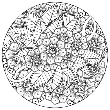 Mehndi 'nin kına, mehndi, dövme, dekorasyon çiçeği. Etnik doğu tarzında dekoratif bir süs. Karalama süsü. El çizimi çizimi çizimi. boyama kitabı sayfası.