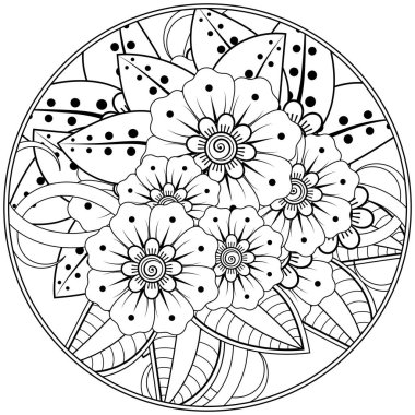 Mehndi 'nin kına, mehndi, dövme, dekorasyon çiçeği. Etnik doğu tarzında dekoratif bir süs. Karalama süsü. El çizimi çizimi çizimi. boyama kitabı sayfası.