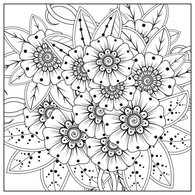 Mehndi 'nin kına, mehndi, dövme, dekorasyon çiçeği. Etnik doğu tarzında dekoratif bir süs. Karalama süsü. El çizimi çizimi çizimi. boyama kitabı sayfası.