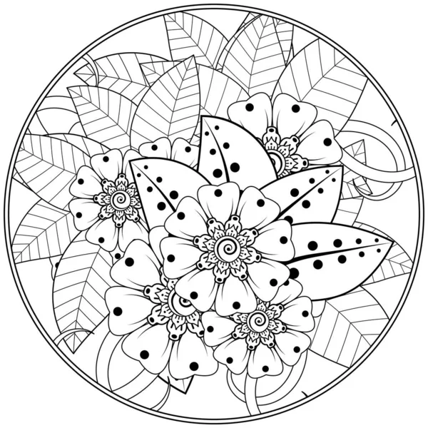 Mehndi 'nin kına, mehndi, dövme, dekorasyon çiçeği. Etnik doğu tarzında dekoratif bir süs. Karalama süsü. El çizimi çizimi çizimi. boyama kitabı sayfası.