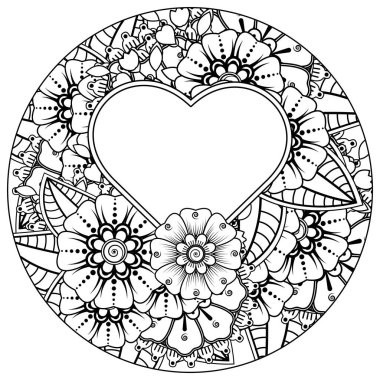 Mehndi 'nin kına, mehndi, dövme, dekorasyon çiçeği. Etnik doğu tarzında dekoratif bir süs. Karalama süsü. El çizimi çizimi çizimi. boyama kitabı sayfası.