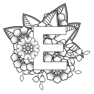 Mehndi 'nin kına, mehndi, dövme, dekorasyon çiçeği. Etnik doğu tarzında dekoratif bir süs. Karalama süsü. El çizimi çizimi çizimi. boyama kitabı sayfası.