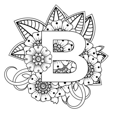 Mehndi 'nin kına, mehndi, dövme, dekorasyon çiçeği. Etnik doğu tarzında dekoratif bir süs. Karalama süsü. El çizimi çizimi çizimi. boyama kitabı sayfası.