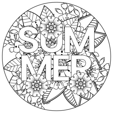 Mehndi 'nin kına, mehndi, dövme, dekorasyon çiçeği. Etnik doğu tarzında dekoratif bir süs. Karalama süsü. El çizimi çizimi çizimi. boyama kitabı sayfası.