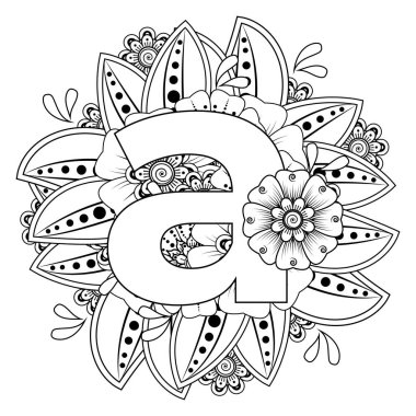 Mehndi 'nin kına, mehndi, dövme, dekorasyon çiçeği. Etnik doğu tarzında dekoratif bir süs. Karalama süsü. El çizimi çizimi çizimi. boyama kitabı sayfası.