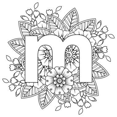 Mehndi 'nin kına, mehndi, dövme, dekorasyon çiçeği. Etnik doğu tarzında dekoratif bir süs. Karalama süsü. El çizimi çizimi çizimi. boyama kitabı sayfası.