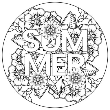 Mehndi 'nin kına, mehndi, dövme, dekorasyon çiçeği. Etnik doğu tarzında dekoratif bir süs. Karalama süsü. El çizimi çizimi çizimi. boyama kitabı sayfası.