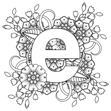 Mehndi 'nin kına, mehndi, dövme, dekorasyon çiçeği. Etnik doğu tarzında dekoratif bir süs. Karalama süsü. El çizimi çizimi çizimi. boyama kitabı sayfası.