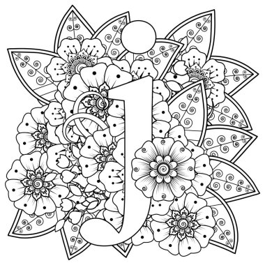 Mehndi 'nin kına, mehndi, dövme, dekorasyon çiçeği. Etnik doğu tarzında dekoratif bir süs. Karalama süsü. El çizimi çizimi çizimi. boyama kitabı sayfası.