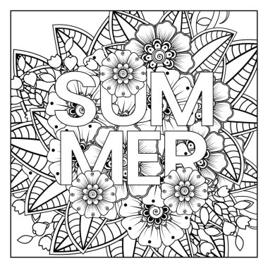 Mehndi 'nin kına, mehndi, dövme, dekorasyon çiçeği. Etnik doğu tarzında dekoratif bir süs. Karalama süsü. El çizimi çizimi çizimi. boyama kitabı sayfası.