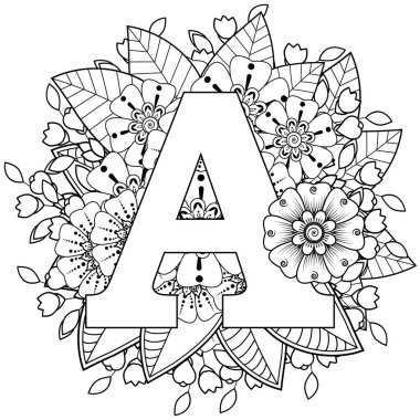 Mehndi 'nin kına, mehndi, dövme, dekorasyon çiçeği. Etnik doğu tarzında dekoratif bir süs. Karalama süsü. El çizimi çizimi çizimi. boyama kitabı sayfası.