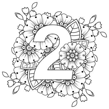 Mehndi 'nin kına, mehndi, dövme, dekorasyon çiçeği. Etnik doğu tarzında dekoratif bir süs. Karalama süsü. El çizimi çizimi çizimi. boyama kitabı sayfası.