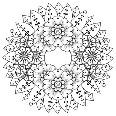 Mehndi 'nin kına, mehndi, dövme, dekorasyon çiçeği. Etnik doğu tarzında dekoratif bir süs. Karalama süsü. El çizimi çizimi çizimi. boyama kitabı sayfası.