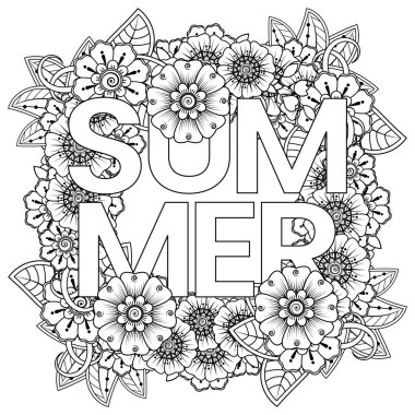 Mehndi 'nin kına, mehndi, dövme, dekorasyon çiçeği. Etnik doğu tarzında dekoratif bir süs. Karalama süsü. El çizimi çizimi çizimi. boyama kitabı sayfası.